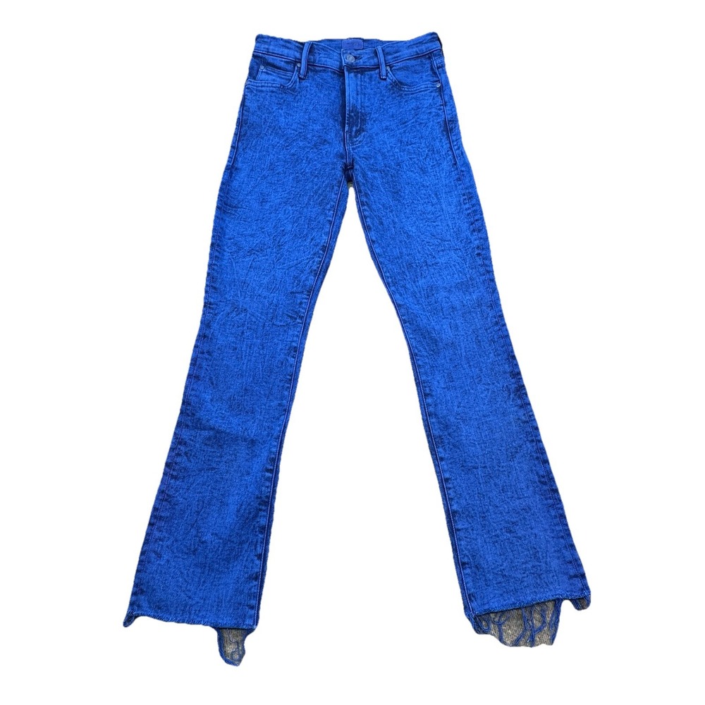 MOTHER High Rise Ankle‎ Jeans Women 26 Royal Blue Raw Hem Stretch USA